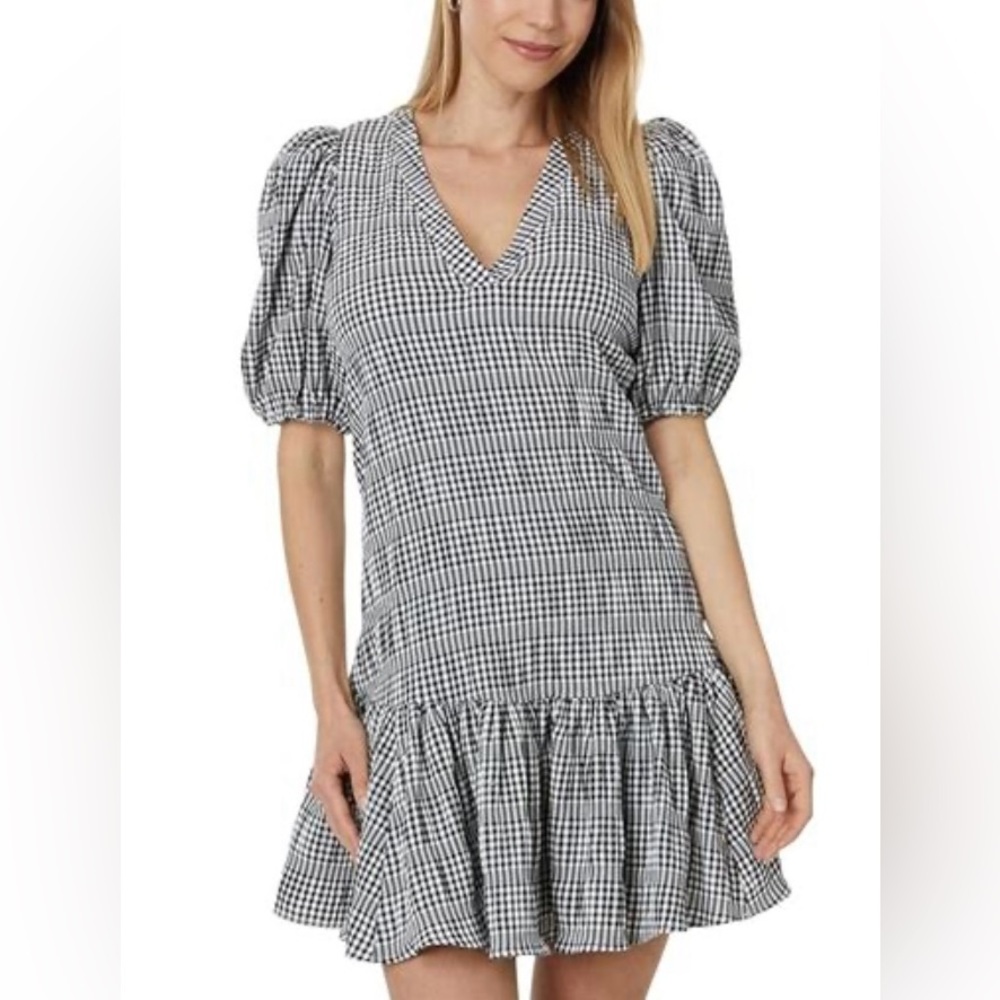Calvin Klein Black and White Ruffled Tiered Mini Dress